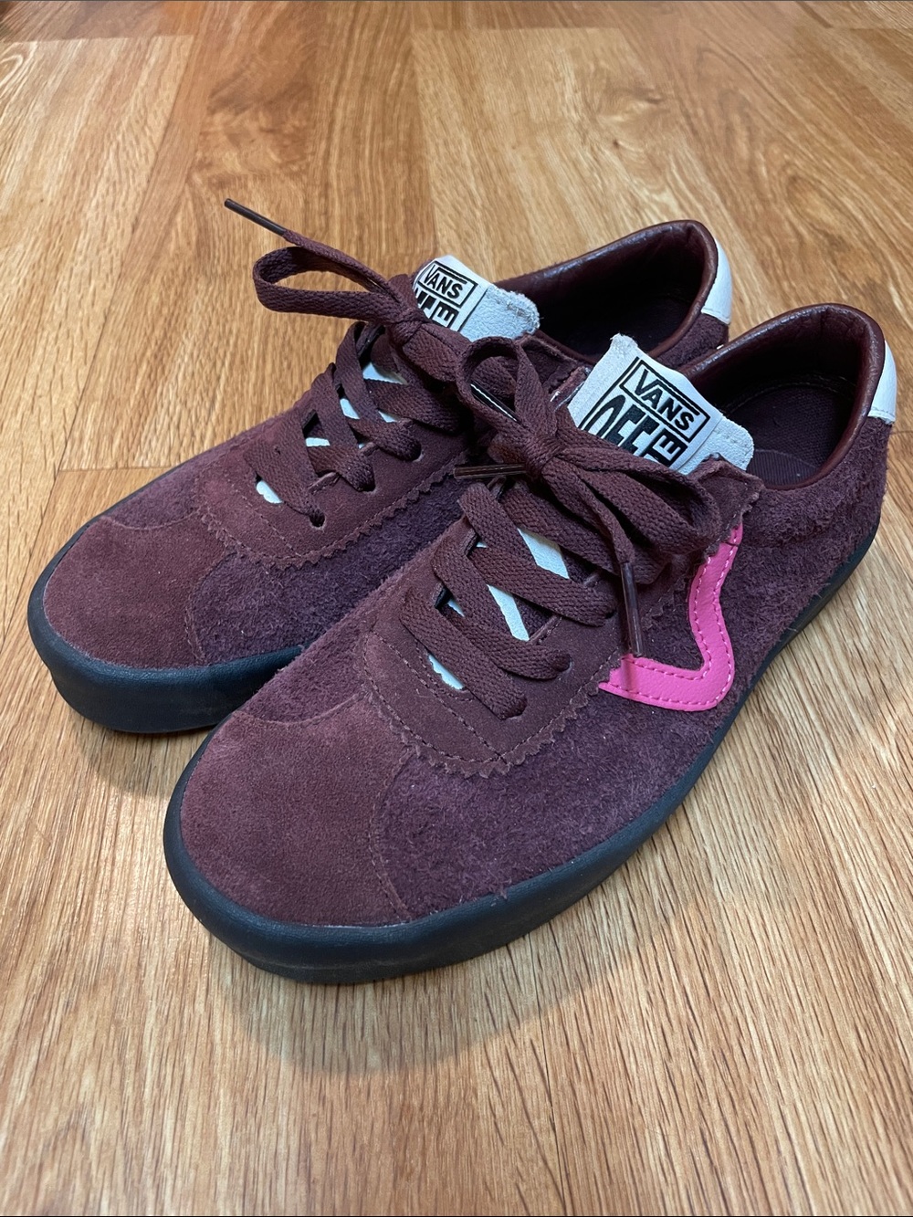Vans Sport Low Suede Sneakers in Burgundy/Brown with Pink V Sz 6.5